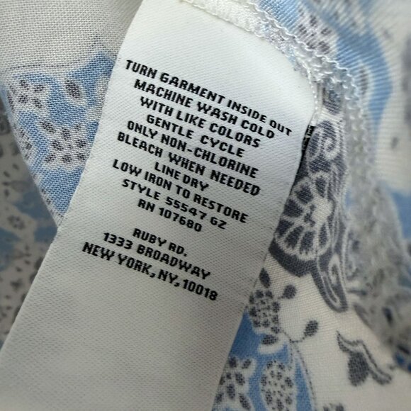 Ruby Rd. Peasant Top Size Medium Blue White Boho Long Sleeve Womens Blouse - Picture 9 of 10